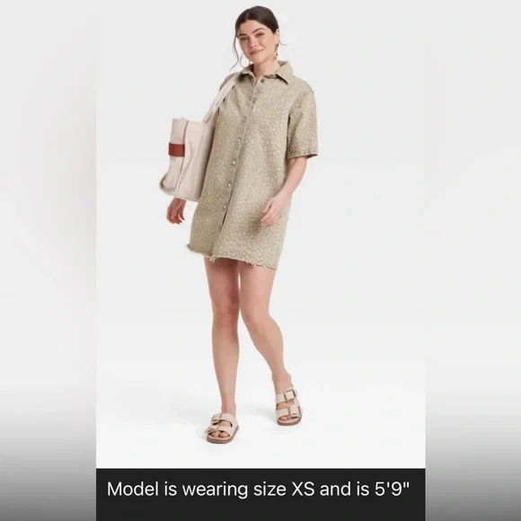 Women’s Leopard Denim Mini Shirtdress Print Recycle Cotton Blend , Collared - Picture 3 of 8